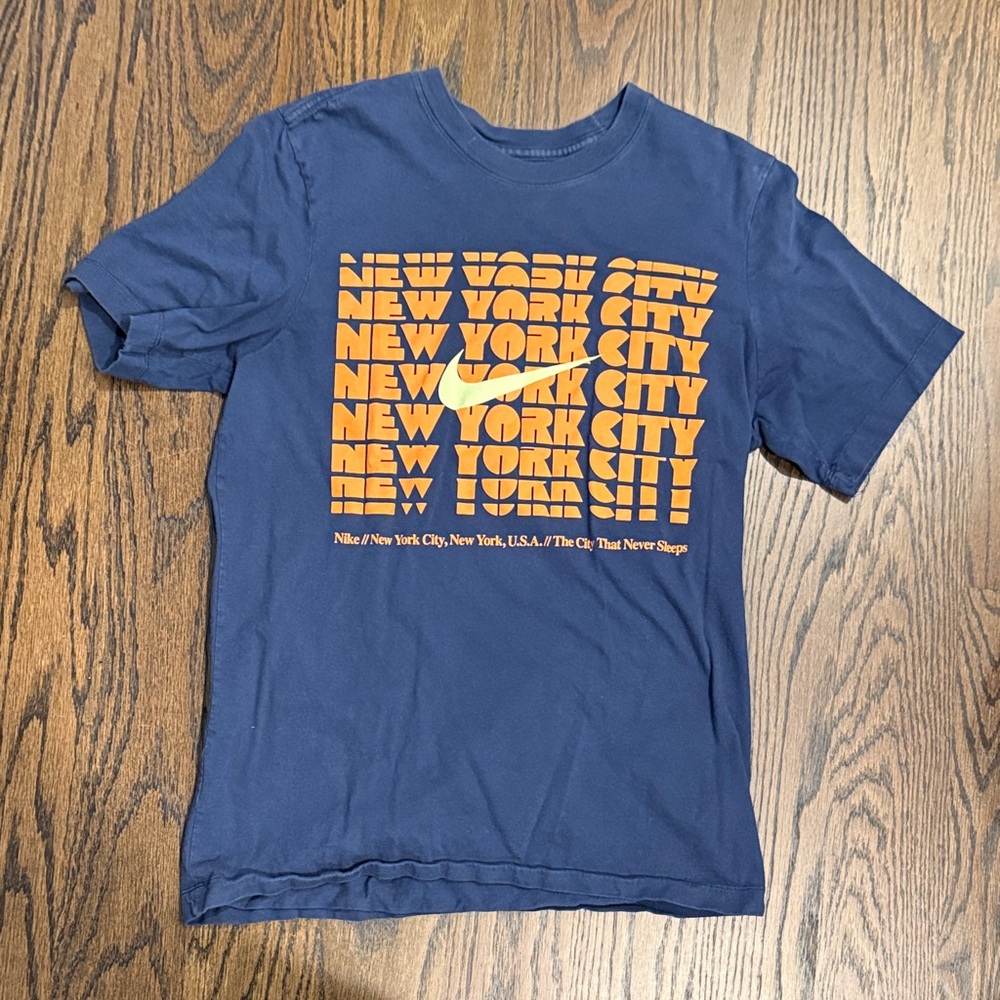 Nike Men's Navy and Orange NYC Tee